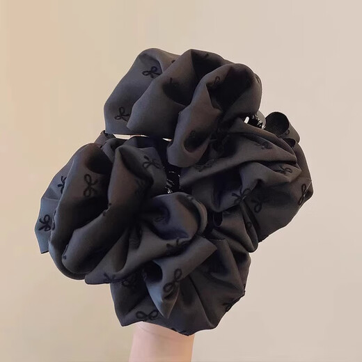 Two Worlds Black Bubble Bow Clip Women's Back Head Hair Clip High-end Large Shark Clip Suitable for Hair Volume Black Bubble Bow Main Picture Style