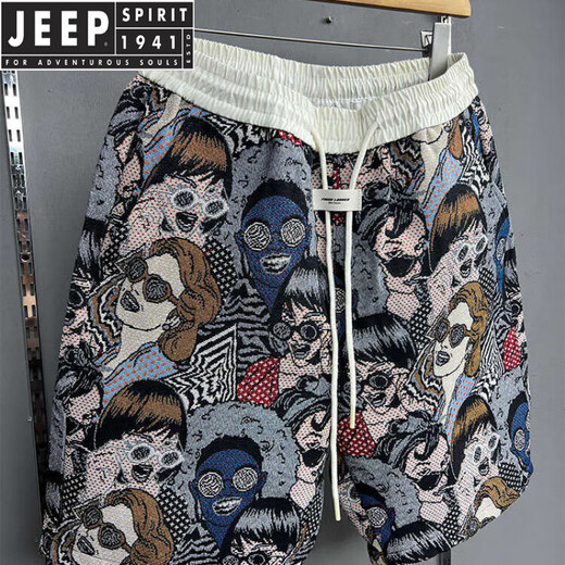 JEEP SPIRIT个性提花休闲短裤男款潮流痞帅五分裤2025夏季新款宽松直筒沙滩裤 花色9926 L