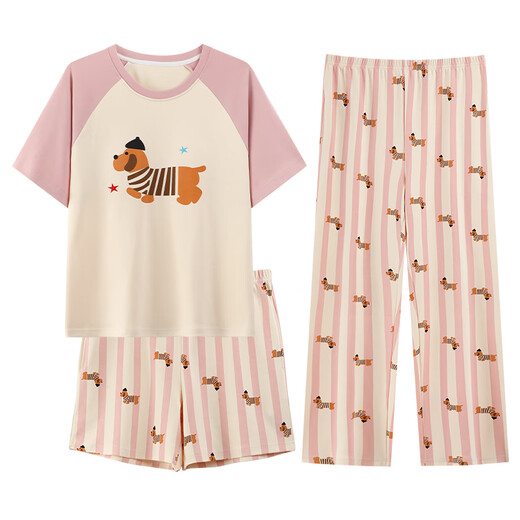 Modal Yunduo Cotton Student Pajamas Женщины с набором с тремя частями с тремя частями, набор для летней одежды, набор домашней одежды, набор для домашней одежды 22m831 Легкая порошковая сбоя с собачьими пьесами XL 120-140JIN [JIN равен 0,5 кг] в тот же день, заказы перед 16:00.