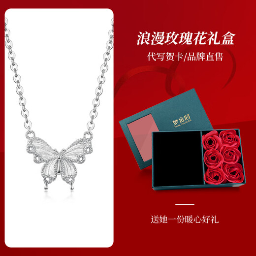 Mengjinyuan Platinum Necklace PT950 Platinum Butterfly Necklace Secret Butterfly Shadow Set Chain for Girlfriend’s Birthday Gift 43cm - About 4.85g