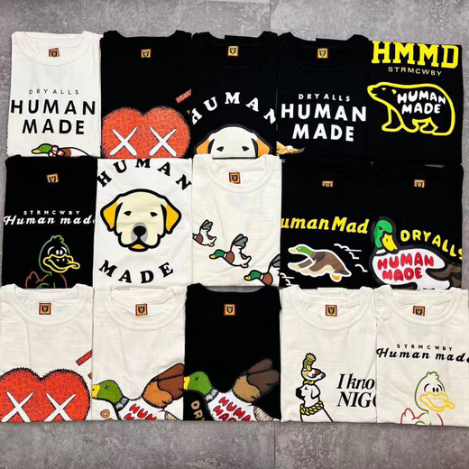 Lee Kids Japanese American Trendy Brand Human Dragon Year Limited Limited Men à manches courtes Couple d'été T-shirt Animal Top 3886 Black S
