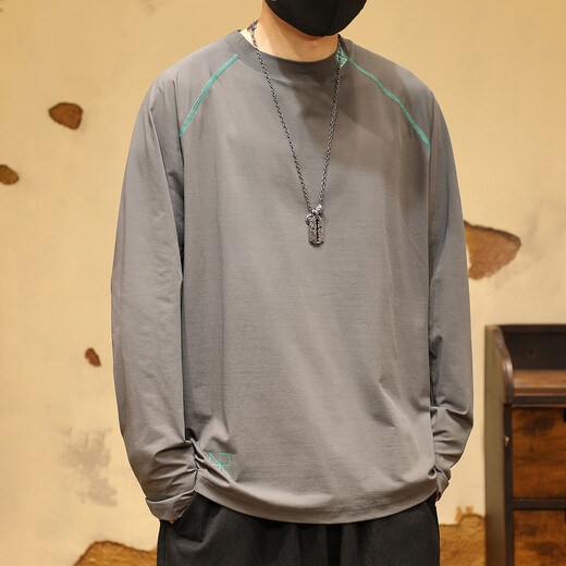 Ten Cranes Autumn thin quick-drying long-sleeved T-shirt men's outdoor cycling clothing sunscreen ice silk Solona cool sports top dark gray (thin quick-drying sunscreen long-sleeved T-shirt) XL (150-170Jin Jin equals 0.5kg)