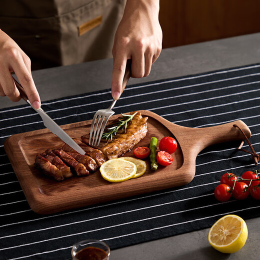 Wilkie Steak Special Plate Steak Plate Steak Knife and Fork Pizza Wooden Tray Wooden Chopping Board Western Food Fully Concave Ebony Steak Board