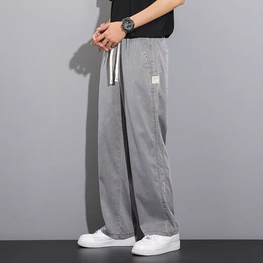 
Heyu Tiansi Jeans Men's Summer Thin Style Fashion Brand Straight Loose Men's Ice Silk Wide Legs Summer Casual Long Trousers 1048 Gray M (Suggested 90-115 Jin [Jin equals 0.5 kg])