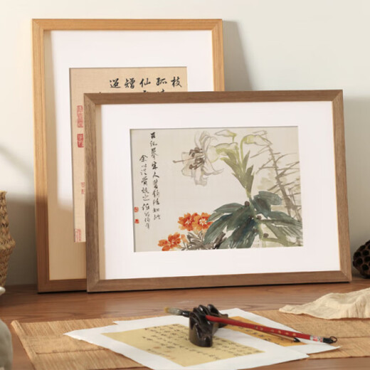 HAOFANJIE picture frame mounted empty frame photo frame 4k 16-inch calligraphy frame wall mounted picture frame self-installed solid wood 8K simple calligraphy and painting blank 8K log color (26.6*38cm in the frame) 1