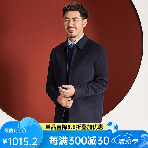 红都男装新款秋季薄款款羊毛男士夹克纯色翻领商政男茄克外套 蓝色JT19528 XL 180/96A