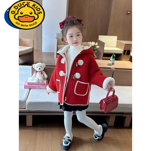 
G.DUCKKIDS Girls' Fleece Lamb Fur Jacket Autumn and Winter 2024 New Fashionable Children's Baby Girls' Fur Integrated Winter Clothes Red Bear Fleece Jacket 110 Recommended height below 100 3-4 years old