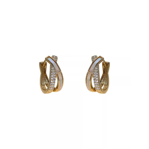 DL 1998 Fat Donglai same style color gold earrings removal benefit ~ 18K gold cross mother-of-pearl set with diamonds 2025 new French style earrings 18K gold earrings