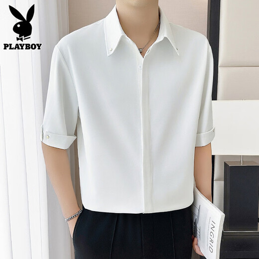 Playboy (Playboy) Shirt à collier en tricot boutonné pour hommes 2025 Spring Handsome Froming Anti-Wirt-Wirt pour hommes Q1048 Black M [90-110]