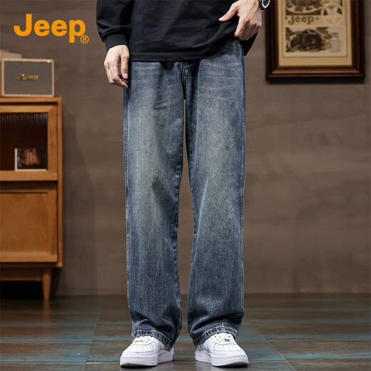 JEEP Jeep high-end men's jeans men's 2025 autumn and winter new loose wide-leg pants casual straight long pants men's pants