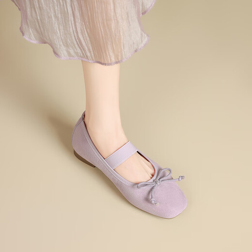 ZHR Single Shoes Женская летняя темпераментная темпераментная темперамент мягкая квартира Мэри Джейн Кожаные туфли женская неглубокая балетная туфли женская балетная обувь AH683 Purple 38