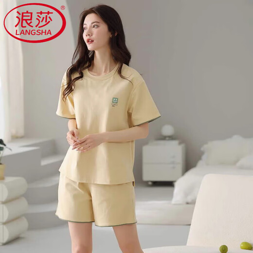 Langsha Light Luxury Pyjamas für Frauen im Sommer Baumwolle kurzärmelige Shorts Einfacher lässiger Baumwollstil für Outdoor-Kleidung Z9856 M 80-100jin [Jin entspricht 0,5 kg]