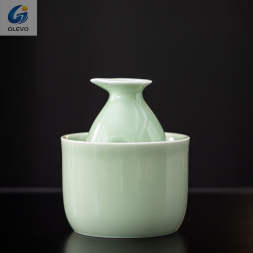 Olevo Longquan celadon ceramic wine set wine warmer candle candle wine dispenser white wine cup rice wine sake scalding wine 2025 Longquan celadon wine warmer + wine basin