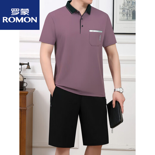 Romon Sommerstil mittleren und älterer Männervateranzuganzug Dünner Ice Seidenshorts Shorts Lose großer Sportbekleidungsanzug 691 Denim Blue L Vorschlagen Jin [Jin gleich 0,5 kg] ---- 120 Jin [Jin gleich 0,5 kg] T-Shirt + Hosen
