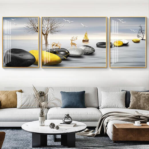 Yusen Yi Fulu Living Room Decoration Painting Simple Modern Sofa Background Wall Hanging Painting Atmospheric Mural Landscape Painting Wall Painting Hj-3883-Fulu Double Pack Installation Limited to 5070 Pack Installation Suitable for sofas above 4.3 meters on both sides of 70