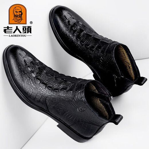 
Older toe genuine leather Martin boots men's soft leather soft sole winter plus velvet thickened men's leather boots business high top leather shoes PT1585 black plus velvet style plus velvet 37 standard leather shoe size