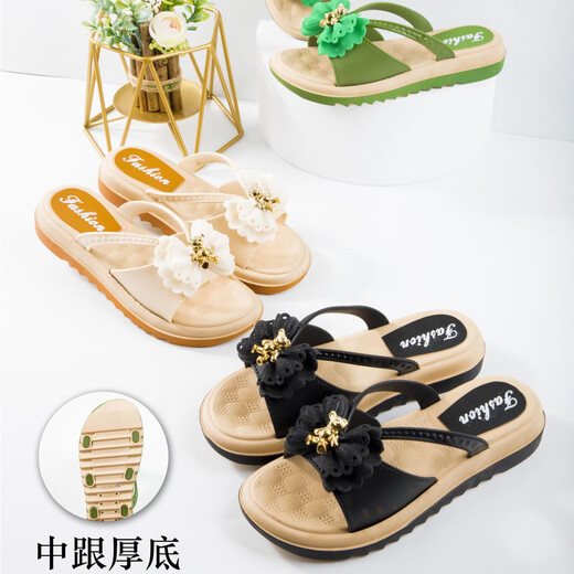 2025 hot summer slippers for women casual and versatile thick-soled small fragrance style anti-odor style ins lightweight one-fold flip-flops 867+4 beige 36 [only one size smaller]
