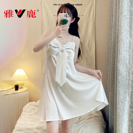 Yalu sexy nightgown women pajamas summer 2025 new suspender pure and lustful ribbon chest pad home clothing TY-1355-Strawberry flower with chest pad removable chest M