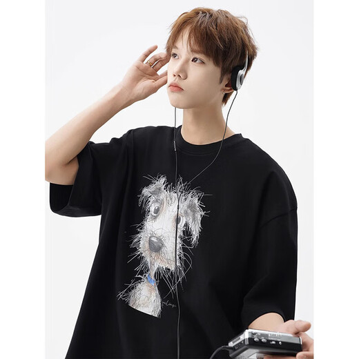 Poum American Cartoon Print Print Print Forteed Fit Fit Fit Fit Fit Fit Shirt Men's Summer High High Design Sense Casual Top Top Brand Loak Par
