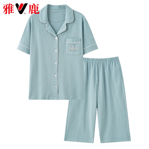 
Yalu Light Luxury New Pajamas for Women in Summer Thin Pure Cotton Short Sleeve Cropped Pants Home Clothing Women's Summer Outdoor Set 9898 3XL [160-180Jin [Jin equals 0.5 kg]]