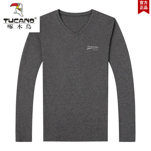 Woodpecker (TUCANO) spring and autumn V-neck men's pure cotton long-sleeved T-shirt sweetheart collar solid color versatile autumn men's tops bottoming shirt R9863 coffee color long-sleeved L 170120-130Jin Jin equals 0.5 kg