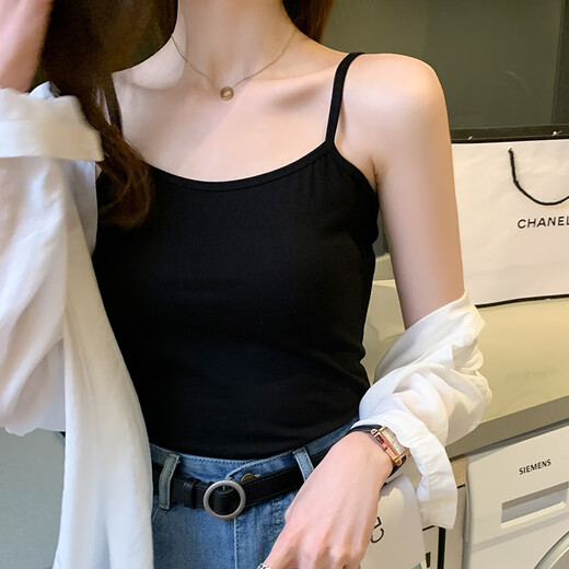 北极绒棉小吊带背心女士内搭短款设计感小众黑色打底无袖上衣夏外穿潮 【2件装】3890黑色+3891黑色 L