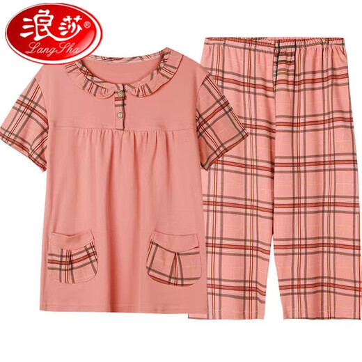 Langsha 100% pure cotton pajamas for women in summer large-size short-sleeved suit Korean casual cartoon cotton cropped pants home clothing N9856 4XL (180-200Jin [Jin equals 0.5 kg])