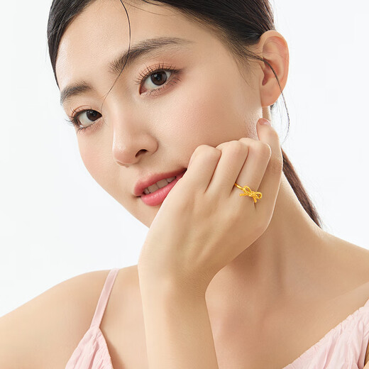 Lao Fengxiang gold ring with bow, pure gold fugitive princess ring, pure gold birthday gift for girlfriend and wife, gold jewelry, pure gold ring #11 (about 1.1g)