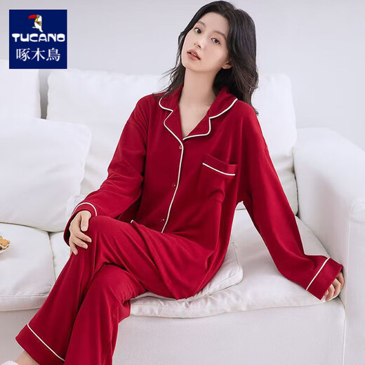 Woodpecker spring and autumn pajamas for men and women, long-sleeved, can be worn outside, couples thickened large size coral velvet home clothes set, men DM801 dark gray 3XL