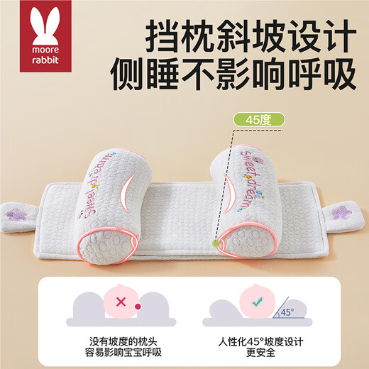 More Rabbit Xiaomi shaped pillow for babies 0-6 months sleeping with round heads, newborn baby corrective head shape pillow, anti-deviation baby pillow, blue starry sky丨10A antibacterial and anti-mite, seasonal millet filling丨pull to adjust the spacing