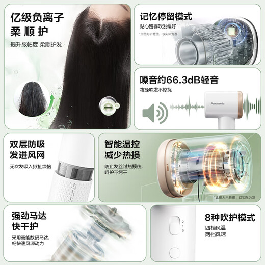 Panasonic National Subsidy Household High-speed Hair Dryer Hair Dryer Barrel High-Power Quick-drying Negative Ion Temperature Control Send Girlfriend Gift Little Forest EH-NE6L