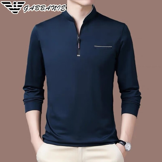 Falamone Armani Herren langärmelige Stand-Collar-T-Shirt High-End Business Cason Cotton Sweatshirt Spring Neues Basishemd Trend GA/6625 Black Plush S 165/84a