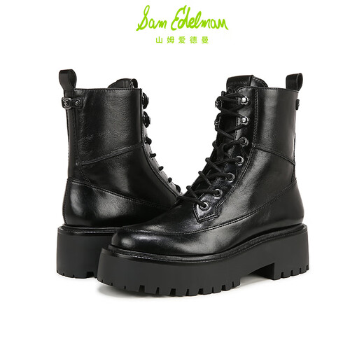 Sam Edelman Sam Edelman Herbst und Winter Schwarze Frauenstiefel runden Zehen Spleiß dicke Absatzstuhl Martin Stiefel Cowhide Dicke Sohle erhöhte Elliot Schwarz 35,5 / US -Größe 5,5 m