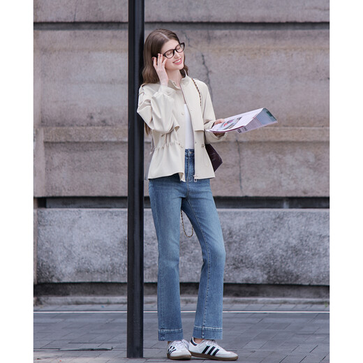 Betu Women's 2025 Autumn New Windbreaker Temperament Windproof Stand Collar Drawstring Waist Slim Jacket 2508T59 Light Apricot M