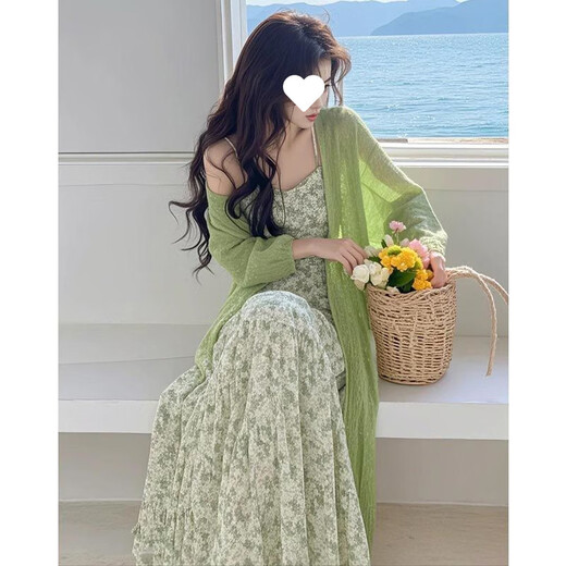 子木雅居韩系新款针织开衫碎花连衣裙两件套 裙子 3882Q# M 【建议100斤以下】