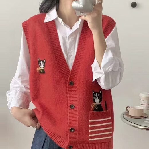 2025 Herbst- und Winter neu gestrickte Weste Strickjacke für Frauen koreanische lose vielseitige Pulloverjacke ZT02 Grau L.