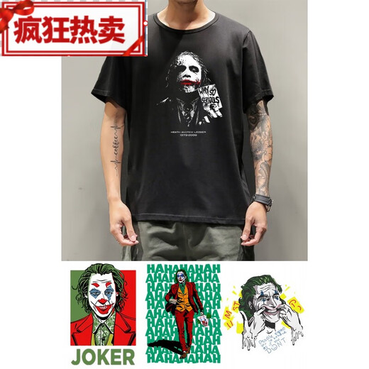 
Golden Mai Bird Heath Ledger Joker Short-sleeved T-shirt Joker Jointly Branded Dark Knight Batman Clothes Movie Peripheral Print F691 Black Clown XS (75-95Jin [Jin equals 0.5 kg])