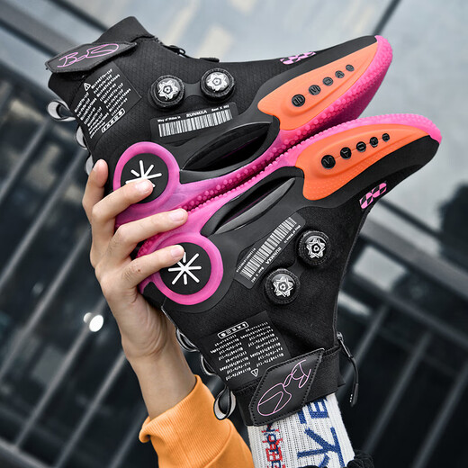 LIN carbon plate 9 basketball shoes men's high top rotary buckle blade 2 practical shock absorption city 10 cotton candy student sports shoes 693 white purple (mesh cloth breathable) 35