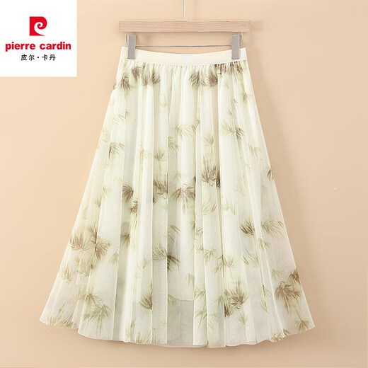Pierre cardin ink printed chiffon skirt women's short skirt floral summer new A-line skirt flowing gauze skirt large over knee mid skirt new fabric chiffon (9906-3) M one size (skirt length 68c)