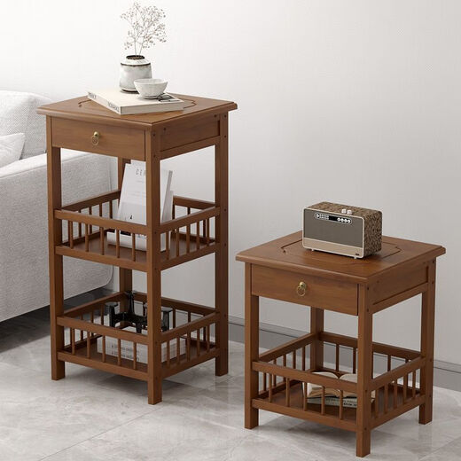 Bodiqi home sofa side cabinet small coffee table mahjong table corner corner small square table storage rack tea table tea table side tea cabinet second floor brown fence