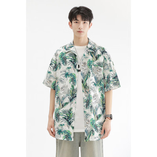 Kurashi Ichiki 2025 Summer suelto y cómoda seda de hielo fresco camisa de altura corta para hombres chaqueta de flores de la playa hawaianas 6629 Madagascar M
