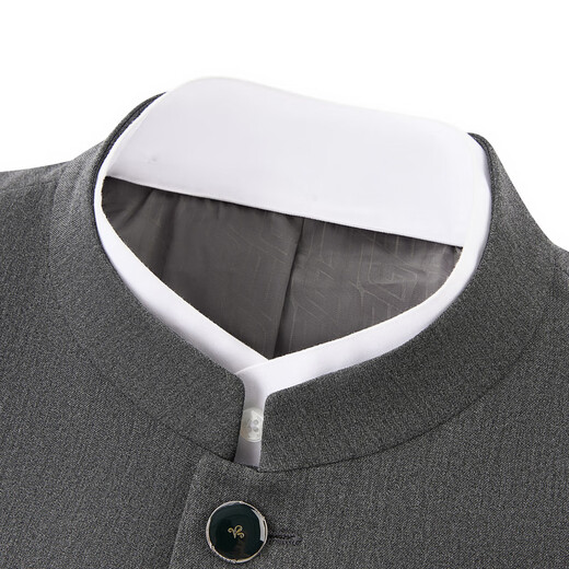 Qipai Chinese stand-up collar/rhino pleat men's fake two-piece stand-up collar gentleman's business blended suit light gray 50 (B50)