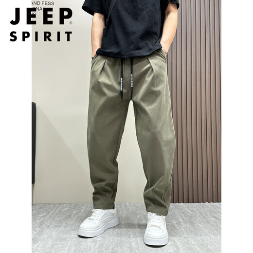 JEEP SPIRIT裤子男2025夏季新款宽松工装休闲裤男士痞帅纯色直筒小脚哈伦裤潮 黑色夏季款 M 110-138斤