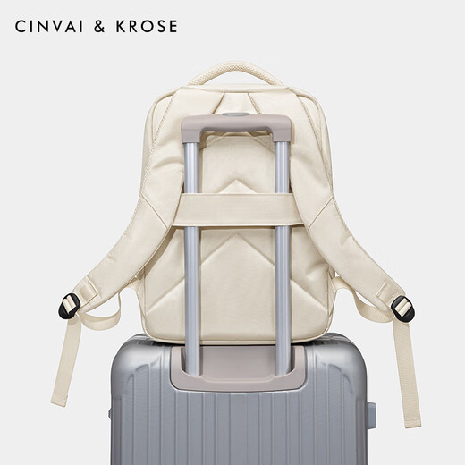 CinvaiKrose背包女式2025新款大容量学生电脑双肩包旅行背包男轻 米白