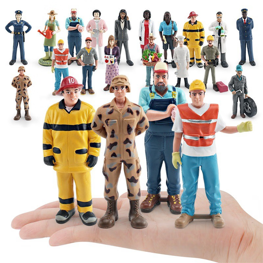 18 Arten von simulierten Puppenmodels Lehrerin Koch Koch Auto Reparaturärzte Doktor Feuerwehrkrankenschwester Ornamente Kinderspielzeug T15865 Chef 73g