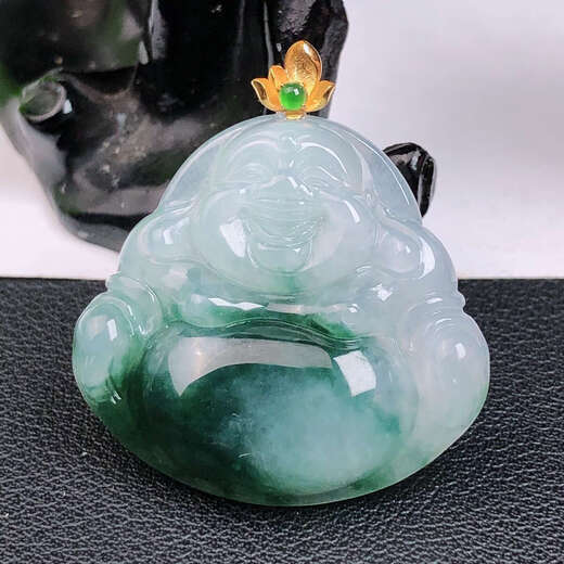 Chili Myanmar A-grade jade 18k gold inlaid with icy green Buddha pendant fashionable design