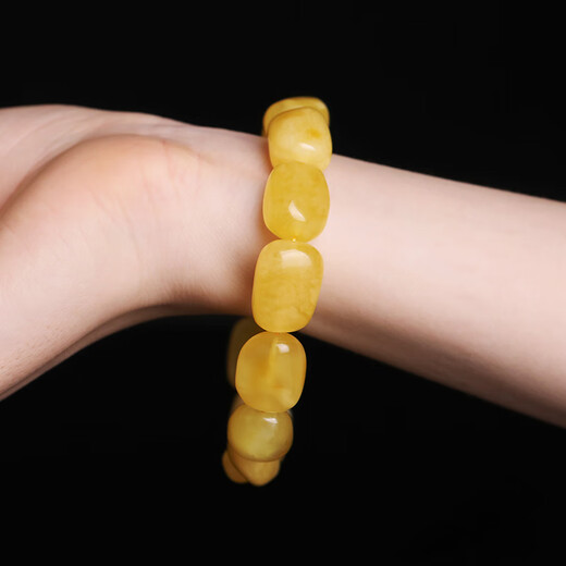 Yanyun Jewelry Shape-shaped Beeswax Bracelet Natural Raw Stone Amber Full Honey Chicken Butter Yellow Buddha Bead Single Circle Bracelet for Men and Women 17-20g