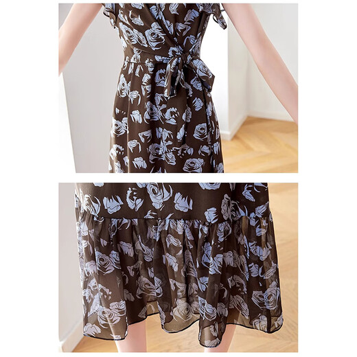 Xae Luxury Luxury Brand haut de gamme Robe à manches courtes pour les femmes 2025 Été Nouveau colon de tempérament français Tempérament à marteaux mincerants Blue L Recommandé 105-115Jin [Jin est égal à 0,5 kg]