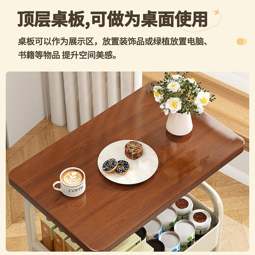 Zhenyan selected storage rack floor-standing movable cart snack rack storage rack living room multi-layer shelf kitchen storage rack small shelf 15MM countertop reinforced model three-layer milk tea color comes with stickers