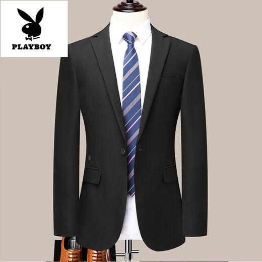 Playboy (PLAYBOY) suit men's Korean version slim coat groom wedding dress business professional formal small suit men black 5XL